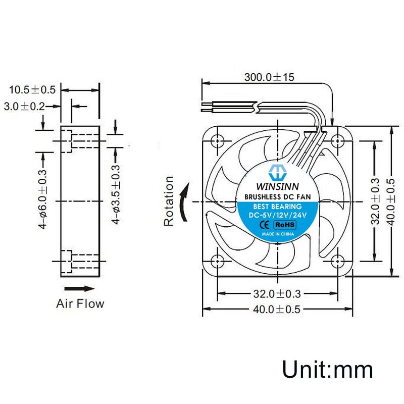 WINSINN 40mm RGB Fan 12V, LED Colorful 3D Printer Micro 12 Volt Fans 4010 Hydraulic Bearing, Brushless Cooling 40mmx10mm 2PIN (Pack of 4Pcs) - Image 2